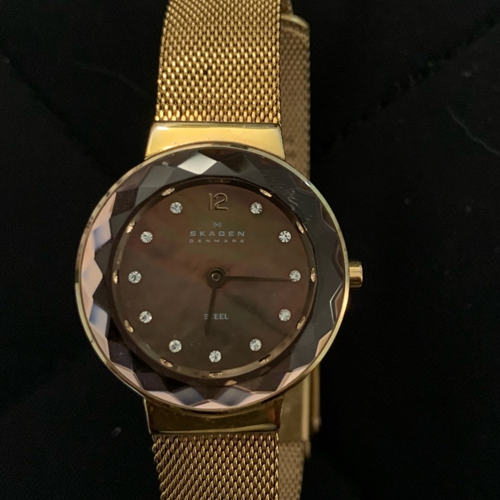 Skagen Gold-Tone Watch with Crystal Markers